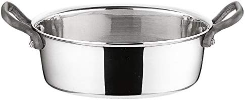 Sainho Sangyo 0311165 Pote de duas mãos, prata, 3,1 polegadas, panela oval, tipo profundo, alça preta