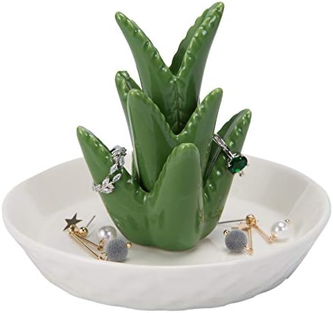 Home Smile Ceramic Aloe Ring Porta com prato branco de prato branco para jóias, presentes de aniversário de Natal