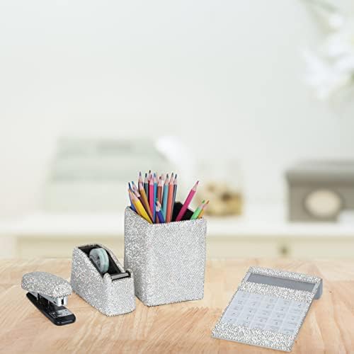 Bling Rhinestone Dazzling Handmade Titular Organizador de escova & Stapleler & Dispensador de fitas de desktop Kit de papelaria