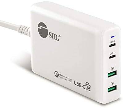 Estação de carregamento USB-C 4 da porta SIIG 4, 2x USB C, 2X USB TYPE-A, PD & QC 3.0 CARRAÇÃO COMBO PARA LAPTOP e dispositivos móveis, branco