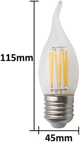 Jcking 10-pacote AC 110-130V E26 LED Filamento Dimmable Filamento Vintage Flama Tip lâmpada, lâmpadas de ponta de chama LED 6W, lâmpadas de lâmpadas incandescentes de 60w, lâmpada de vela ses para lustre branco quente branco