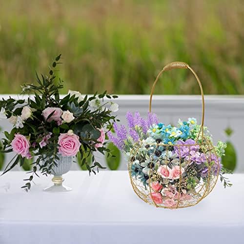 BEDRATALICE 2 Pacote de casamento de metal com alça, cesta de flores portáteis, cesta rústica de meninas de flores, cesta decorada