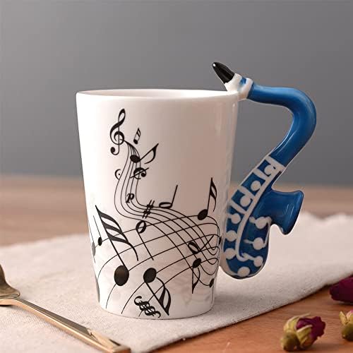 Somswcpass novidades músicas Nota Coffee Coffee Creamic Cup com saxofone Handle Drink Milk Cocoa Tea Porcelain Caneca, 13,5 onças,