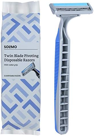 Brand - Solimo Twin Blade Girando Razors descartáveis ​​com punho de borracha, 32 contagem