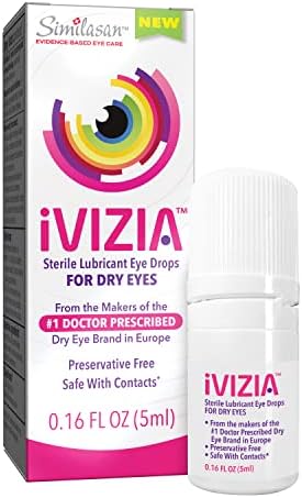 A colírio de lubrificante estéril de Ivizia para olhos secos, sem conservantes, hidratante, alívio do olho seco, amigável para lentes de contato, garrafa de 0,16 fl oz