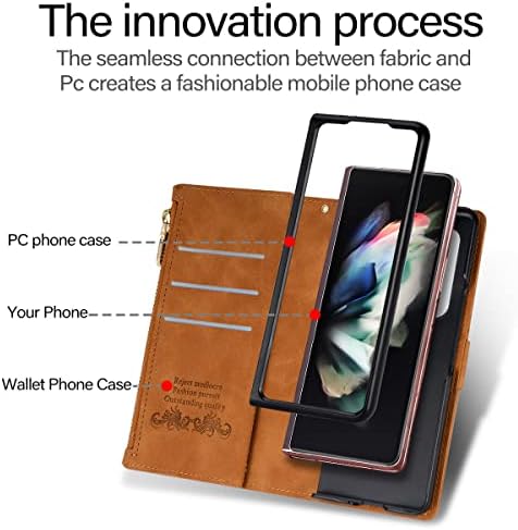 Caixa da carteira XYX para Samsung Galaxy Z Fold 3 5g, Touch Feeling PU Couro Casca de zíper de couro com 9 cartas, marrom