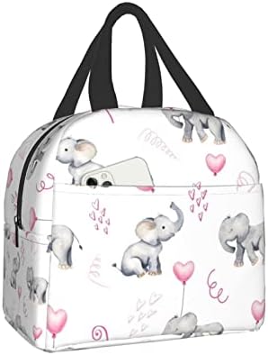 Patnprt fofo lancheira de elefante de elefante feminino para lancheira isolada de balão rosa sacola para trabalho, piquenique,