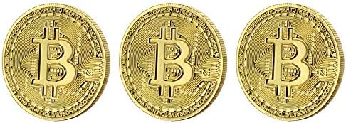 Toynk Bitcoin Gold Plated Replica 3 Peça Conjunto | A moeda do colecionador comemorativo suporta a criptomoeda | Dinheiro de suporte