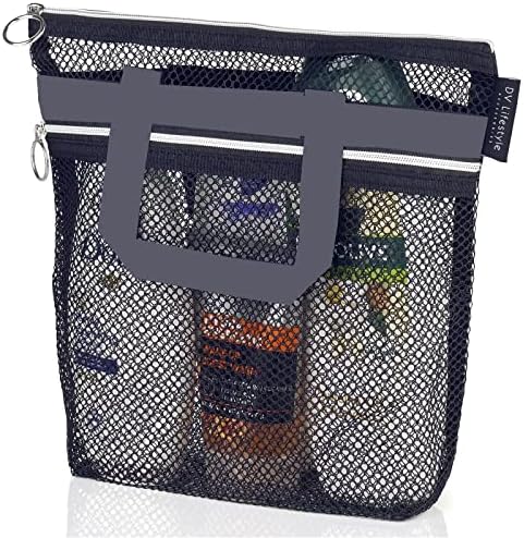 2 PCs Mesh Saco de Caddy de Chuveiro Rápido, 10.2x9.9'''''''''''''Seatable Higiene pessoal pendurado com zíper, sacola