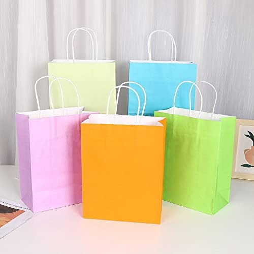 Wyomer 24 PCs Multicolor Large Kraft Paper Gift Sacos, sacolas de compras de papel Kraft com alça