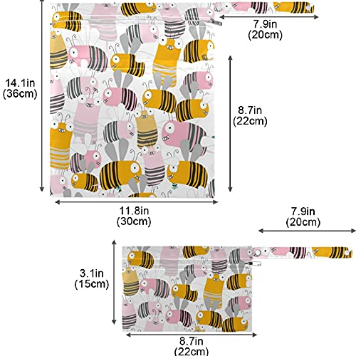 VISESUNNY CARAÇÃO DE ABELHO CARAÇÃO 2PCS Saco molhado com bolsos com zíper bolsa de fraldas reutilizáveis ​​laváveis ​​para