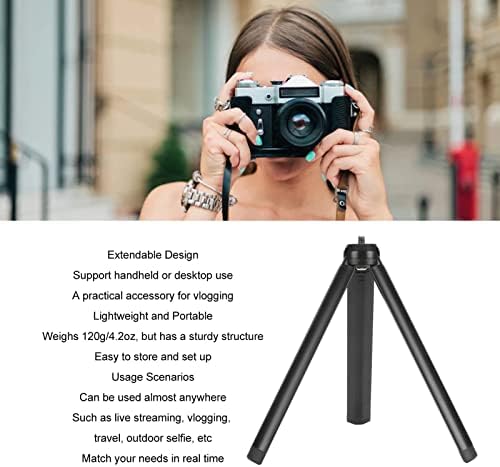 Mini tripé da câmera, tripé compacto de desktop extensível com parafuso de 1/4 de polegada, suporte portátil de alça de bastão de selfie