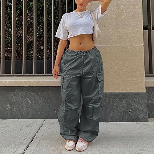 Calça de carga Aihou Mulheres na cintura alta streetwear de luto de hip hop calças de moletom de colheita solta as calças