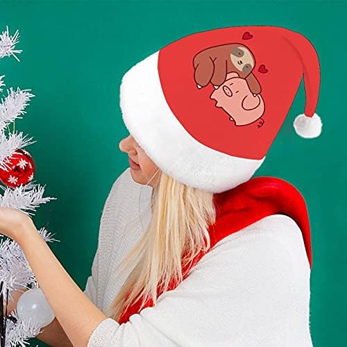 A preguiça adora chapéu de Natal de porco para o cosplay de festa de férias de ano novo