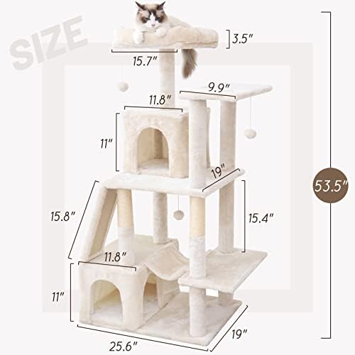 DUNEASYPET 53 polegadas Tree Cat Stand Para gatos internos, torre de gatos de vários níveis com posto de arranhão