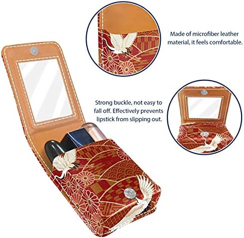 Guindastes crisântemos japoneses japonês tradicional lipshl bipick saco de maquiagem portátil saco portátil gestal de batom de viagem com espelho mini batom de batom para mulheres