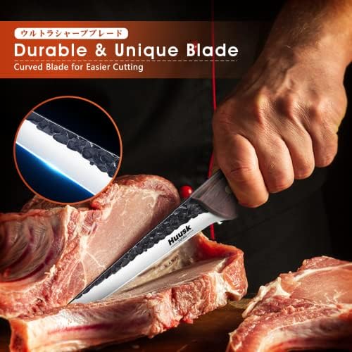 Huusk pequeno faca de carne com pacote de abridor de garrafas com faca de deboning forjada à mão com bainha