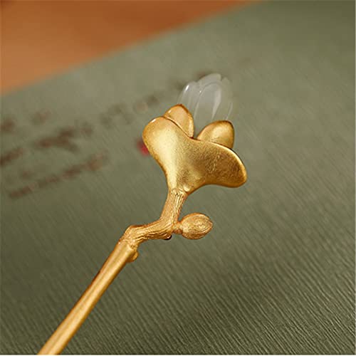 Sdfgh vintage prateado e ouro banhado hetian jade magnolia temperamento etapa feminina shake hairpin