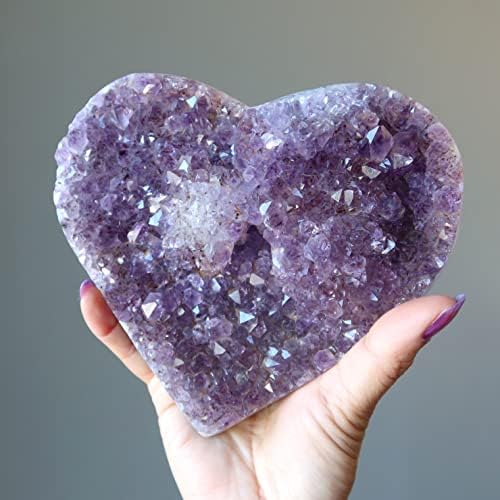 Cristais de cetim Amethyst Heart My Love Dark Purple Geode Cluster 5.75-6,0 polegadas