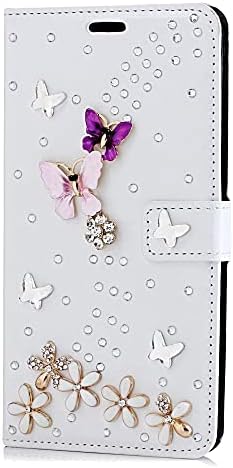 Caixa da carteira de cristal de arte de fada compatível com a Samsung Galaxy A20 - Dance Butterfly - Branco - 3D