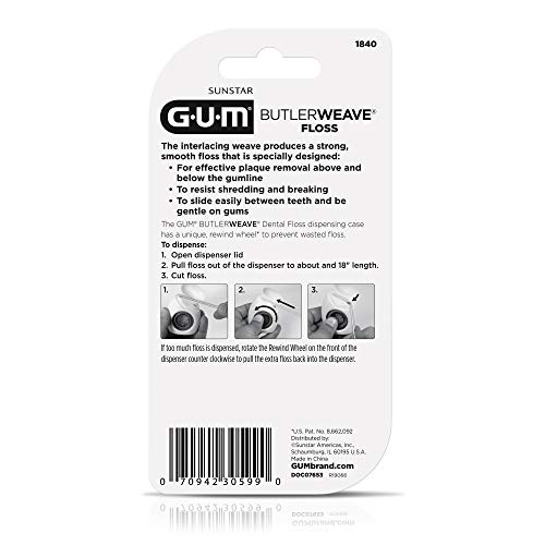 Gum Butlerweave Floss Dental Cerado, Dispensador Rendável, Mint, 200 jardas