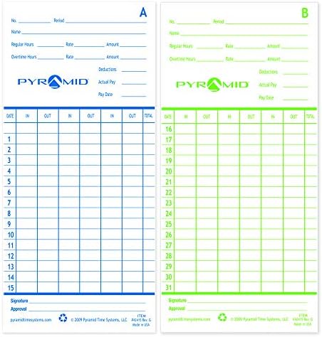 Sistemas de tempo de pirâmide, 42415-10m, 1.000 cartões de tempo genuínos e autênticos para os sistemas de tempo da pirâmide Modelo 2600, azul/branco