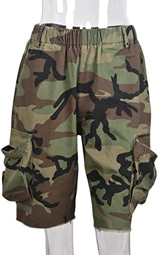 Calça de carga de camuflagem de Vakkest feminina alta cintura alta as calças fit camuflagem de bolso de bolso ativo com cinto