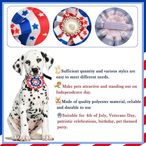 Pet Show 4pcs patriótico 4 de julho Flores de colarinho de cães pequenos e laços para gatos slides em cachorros colarinhos de cachorro médio acessórios de bandeira da independência do Dia da Independência