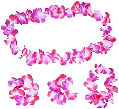 3 Conjunto/12 PCs Kit de guirlanda havaiana de cor dupla colorida Flores artificiais Wrinal