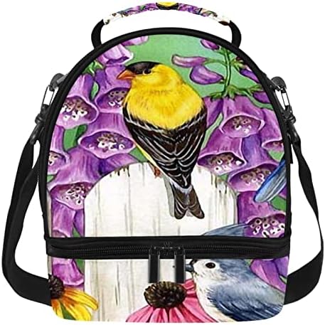 Baga de lancheira Guerotkr para homens, lancheira isolada, lancheira para adultos, flores coloridas plantas pássaros padronizar