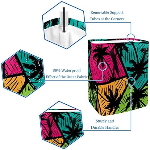 Palmeiras em geometria colorida impressão de lavanderia dobrável, cestas de lavanderia à prova d'água de 60L