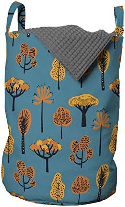 Bolsa de lavanderia tropical de Ambesonne, estampa de árvores de outono botânico exóticas doodle estilo de outono infantil, cesto de