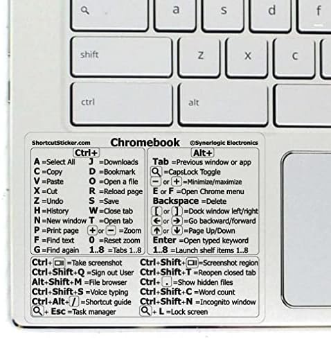 Adesivo de atalho de teclado de referência do SynerLogic Chrome OS - vinil sem resíduos - tamanho 3 x2.4 para qualquer marca de laptop Chromebook executando o Chrome OS