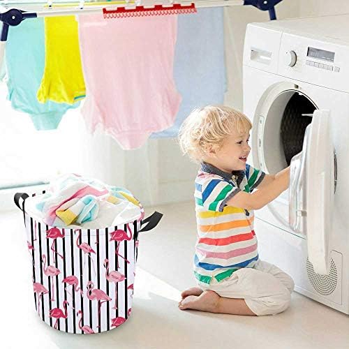 Cesta de lavanderia, grande cesto de roupa colapsível com alças flamingo com palmeira listrada, cesto de roupas, cesto de armazenamento para o banheiro quarto de lavanderia