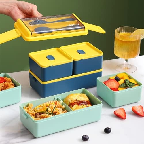 Bazasa Lanchbox Box Bento Caixa Crianças Adultos Lunch Recectadores para Work Men Woman Offrof com 3 Compartamentos Blue Microondas-