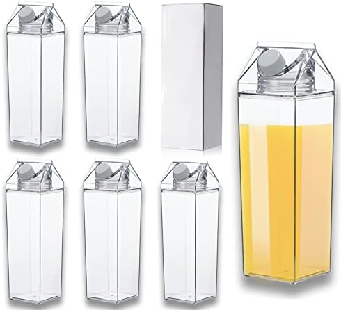 CEZOYX 6 Pacote de leite plástico garrafa de água, caixas de leite de plástico de 17 oz linhagem de copo portátil de copo de suco de suco para esportes, ao ar livre, acampamento de viagens, atividades escolares