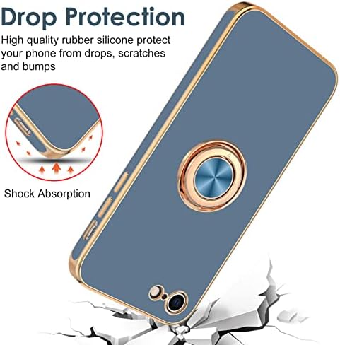 Caso Hython para iPhone SE 2022, iPhone SE 2020, iPhone 7, capa iPhone 8 com suporte de suporte de suporte do anel de ponta magnética, revestimento de ouro rosa de ouro macio TPU Proteção de choque à prova de choque cinza cinza cinza