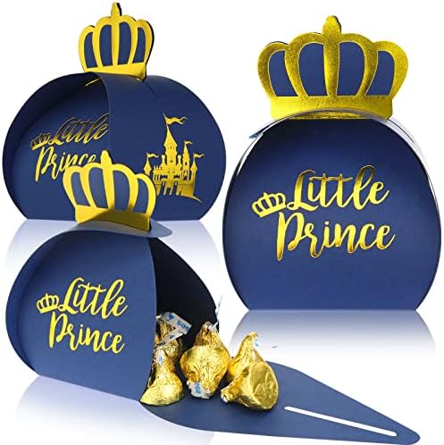 36 Pacote Little Prince Candy Boxes Royal Blue Impressa Gold Crown Baby Shower Favors Goodie Treat Boxes Charming Prince Birthday