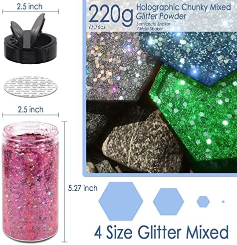 Viza holográfico grossa glitter 7.8oz/220g artesanato preto Ultra Fine Glitter Powder Mixed Pet Flake Lecin para resina epóxi