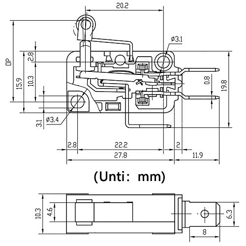 Yoiilnz kw3a 16a 125/250V DIY Micro limite interruptor SPDT Caminhante de rolo de dobradiça de dobradiça de metal curto