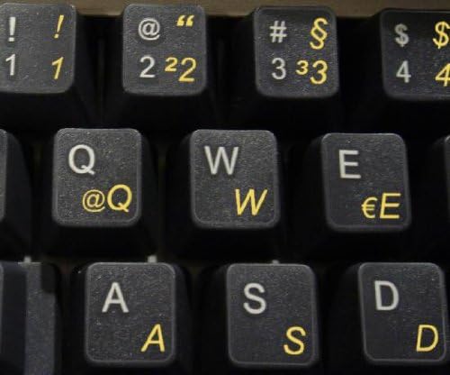 Adesivos de teclado alemão com letras amarelas em fundo transparente