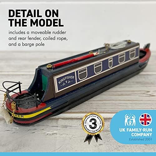 Modelo detalhado de 20 cm de madeira do canal Kingfisher Modelo de barcaça do canal estreito | Presentes de barco do canal | Presentes de barco estreito | Barco de canal modelo totalmente montado | Ragdoll | Cruiser de férias | Adequado para medidor OO