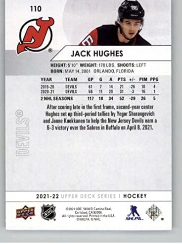 2021-22 Deck superior 110 Jack Hughes New Jersey Devils Series 1 NHL Hockey Base Trading Card