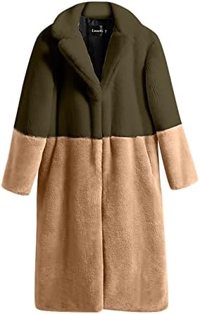 PrDeCexlu elegante de inverno de manga longa Parka Ladies Homewear Tunic Comfort Comfort Coats Colorblock grossa lapela