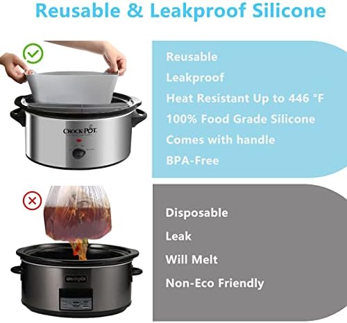 Silicone Slow Cooker Divisher Liner Fit 6 Qt Crockpot & Hamilton Beach, Reutilizáveis/resistentes ao calor/vazamento/portátil