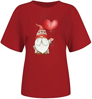 Camisetas do Dia dos Namorados para mulheres de manga curta gnomos fofos camisetas com estampas de coração camisa de pescoço