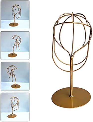 Cabilock Blonde Wig Stand Hat Stand Wigs Freesternding Hat Hat Rack Rock Solor de Armazenamento de Armazenamento Pranda de peruca portátil Stand Wig Stands para Wigs Short Gold Metal Stracter Suport de metal Stand Desktop Stand