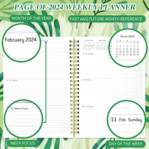 2024 Planejador Acadêmico Semanal e Monthly, Floral Daily Agenda Planner com guias revestidas, janeiro de 2023 a dezembro