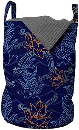 Bolsa de lavanderia de peixe Ambesonne, Oriental Koi Fish Floral Artlement Petals and Folhetes Animal do estilo