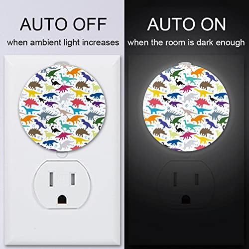 2 Pacote Plug-in Nightlight LED Night Light com Dusk-to-Dawn para o quarto de crianças, viveiro, cozinha, Dinossauros coloridos do corredor